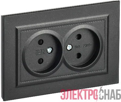 Розетка 2-м СП BRITE РСш12-2-БрЧ 10А в сборе без заземл. защ. шторки черн. IEK BR-R23-10-K02-F