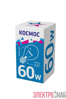 Лампа накаливания 60Вт A50/A55 прозрачная E27 230В КОСМОС LKsmSt55CL60E27v2