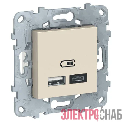 Розетка USB 2-м UNICA NEW тип А+С 5В/2400мА беж. SchE NU501844