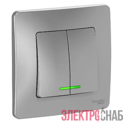 Выключатель 2-кл. СП Blanca 10А IP20 (сх. 5) 250В с подсветкой алюм. SE BLNVS010513