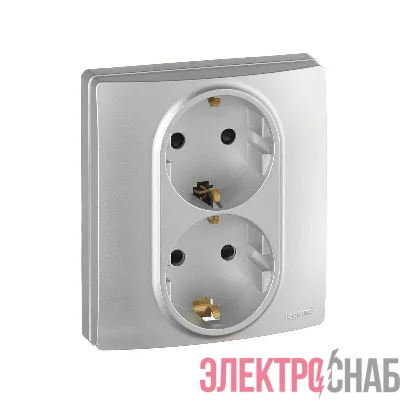 Розетка 2-м СП Etika 2К+З 16А защ. шторки с заземл. безвинт. зажимы в сборе алюм. Leg 672433