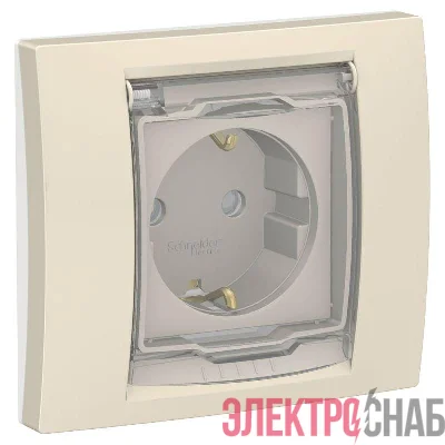 Розетка 1-м 2мод. Unica New 16А IP44 с заземл. защ. шторки с крышкой беж. SchE NU003744