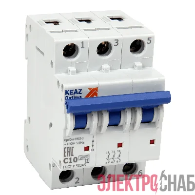Выключатель автоматический модульный 3п C 32А 10кА OptiDin BM63-3C32-10-УХЛ3 КЭАЗ 249207
