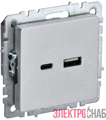 Розетка BRITE USB A+C 18Вт РЮ11-1-БрА механизм алюм. IEK BR-U22-018-K47