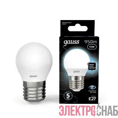 Лампа светодиодная Black 9.5Вт P45 шар 4100К нейтр. бел. E27 950лм GAUSS 105102210