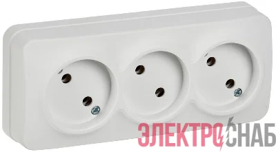 Розетка 3-м ОП GLORY РС23-2-ХБм 10А без заземл. без защ. шторок бел. матов. IEK ERH30-K01M-10