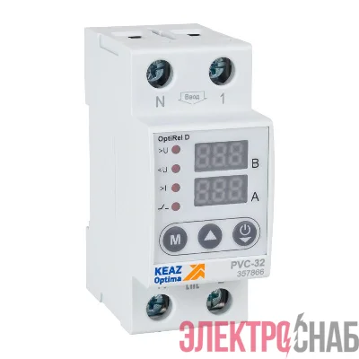Реле напряжения OptiRel D PVС-32 с ЖК-дисплеем и контролем тока 32 А КЭАЗ 357866