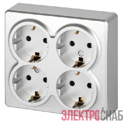 Розетка 4-м ОП Эксперт 11-2211-03 16А IP20 250В 4х2P+E Schuko с заземл. защ. шторки алюм. Эра Б0063022