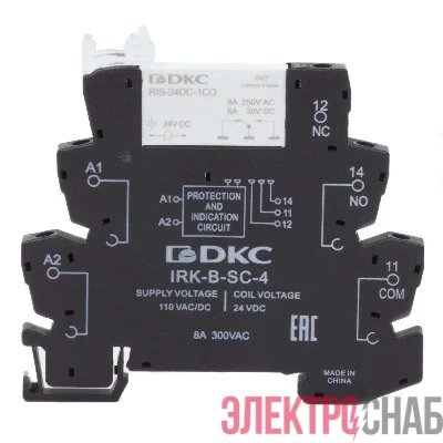Реле интерфейсное 1CO ком. ток 6А AgSnO2 напряжение 110В AC/DC винтовые клеммы DKC IRK-110UC-1CO