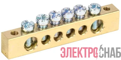 Шина PEN "земля-ноль" 8х12мм 6/2 (6групп/крепеж по краям) IEK YNN21-06-100