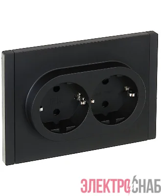 Розетка 2-м СП FORTE&PIANO FP123 16А с заземл. защ. шторки безвинт. крепл. черн. IEK FP-R24-16-1-K02