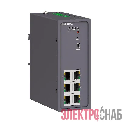 Коммутатор промышленный управляемый 6х10/100Base-T(X) портов RJ45 консольный порт Mini USB 24-48В DC (18-72В DC) с резервированием DKC N2000-6T-P1