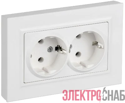 Розетка 2-м СП BRITE РСПл12-3-БрАБ 16А в сборе с заземл. без защ. шторок плоская арктич. бел. IEK BR-R27-16-K91-F