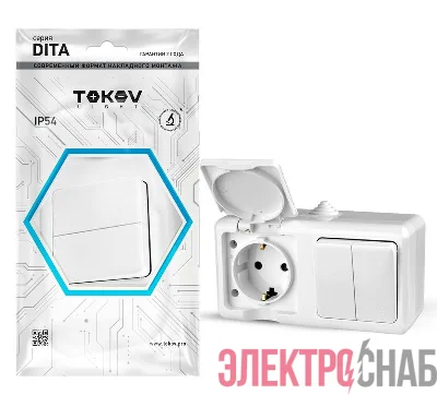 Блок ОП Dita (розетка 16А 250В с заземл. + 2-кл. выкл. 10А) IP54 бел. TOKOV ELECTRIC TKL-DT-V2RZ-C01-IP54