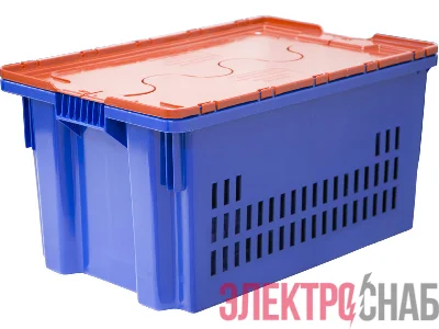 Ящик п/э 600х400х300 дно сплошное, стенки перфорированные, Safe PRO цв. синий с оранжевой крышкой 602-1 SP м 602-1 SP м