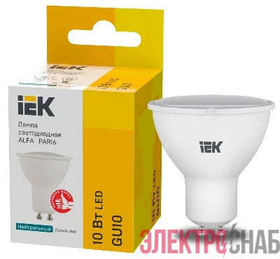 Лампа светодиодная Alfa 10Вт PAR16 софит 4000К GU10 230В (6шт) IEK LLA-PAR16-10-230-4-GU10-6