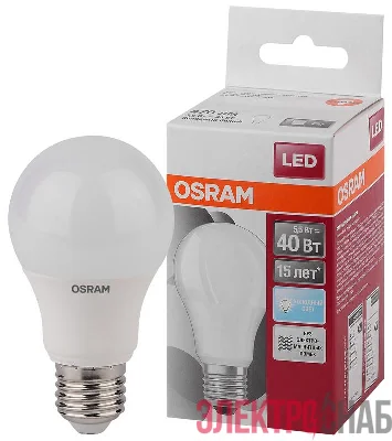 Лампа светодиодная LED STAR CLASSIC A 40 5.5W/865 5.5Вт грушевидная 6500К холод. бел. E27 470лм 220-240В матов. пласт. OSRAM 4052899971523