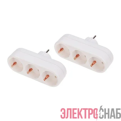 Разветвитель 3-м с заземл. 16А IP20 линейный бел. (уп.2шт) Rexant 11-1079-2