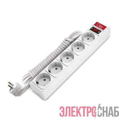 Удлинитель с сетевым фильтром 5х5м 10А IP21 ПВС 3х0.75 бел. Союз 1327
