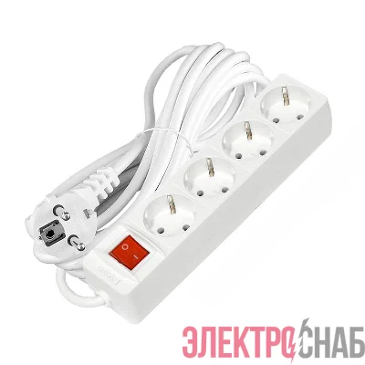 Удлинитель 4х5м с заземл. 10А IP20 2.2кВт ПВС 3х1 с выкл. бел. Союз 2791