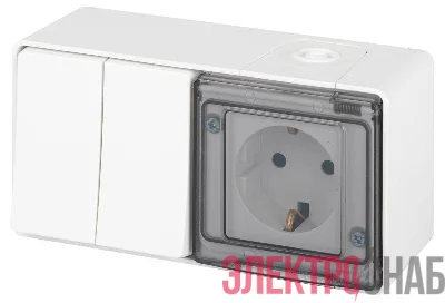 Блок розетка с выключателем Эксперт 11-7502-01 двойн. IP55 16A(10AX)-250В ОУ белый Эра Б0063270