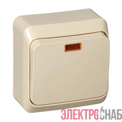 Переключатель проходной 1-кл. ОП Этюд 10А IP20 с подсветкой крем. SE BA10-007K