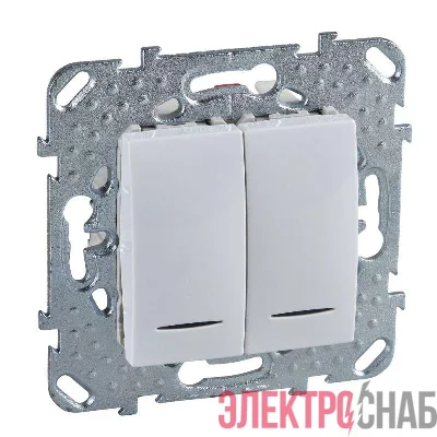 Переключатель проходной 2-кл. 2мод. СП Unica 10А IP20 (2х(сх. 6а)) с подсветкой механизм бел. SchE MGU5.0303.18NZD