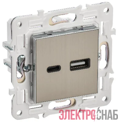Розетка USB A+C 3.1А SKANDY SK-R14N никель IEK SK-U22-D31-K50