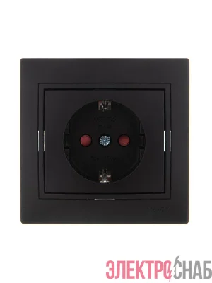 Розетка 1-м СП Mira с заземл. защ. шторки керамика черн. бархат LEZARD 701-4242-124