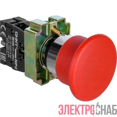 Кнопка управления "Грибок" NP2-BC42 d40мм (2) 1НЗ IP40 с самовозвратом без подсветки красн. CHINT 574846