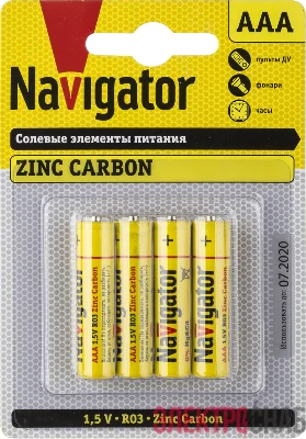 Элемент питания солевой AAA/R03 94 767 NBT-NS-AAA/R03-BP4 (блист.4шт) Navigator 94767