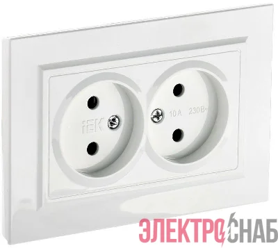Розетка 2-м СП BRITE РС12-2-БрБ 10А в сборе без заземл. без защ. шторок бел. IEK BR-R20-10-K01-F