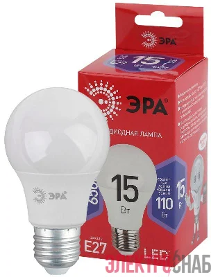 Лампа светодиодная ECO LED A60-15W-865-E27 R (диод груша 15Вт холодн E27) (10/100/1500) ЭРА Б0046357