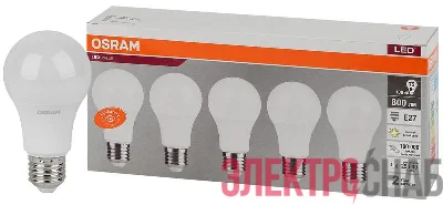 Лампа светодиодная LED Value LVCLA75 10SW/830 230В E27 2х5 RU (уп.5шт) OSRAM 4058075577718