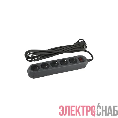 Удлинитель с сетевым фильтром 5х5м с заземл. 10А IP20 USF-5es-5m-B ПВС 3х0.75 с выкл. черн. Эра Б0019737