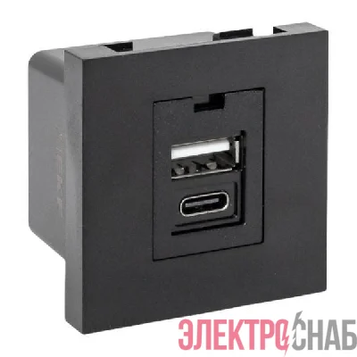 Розетка USB 2-м A+C 2.1А без индикатора черн. матов. EKF E2MR2B-21USB-10-AC
