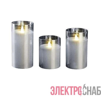 Свеча декоративная CL7-SET3-sr с пультом 2хAA для каждой свечи (не в компл.) серебр. (уп.3шт) ФАZА 5018792