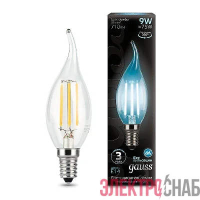 Лампа светодиодная филаментная Black Filament 9Вт свеча на ветру 4100К нейтр. бел. E14 710лм GAUSS 104801209