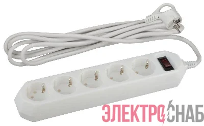 Удлинитель с сетевым фильтром 5х3м USF-5es-3m-W с заземл с выкл. ПВС 3х0.75 бел.ЭРА Б0019033
