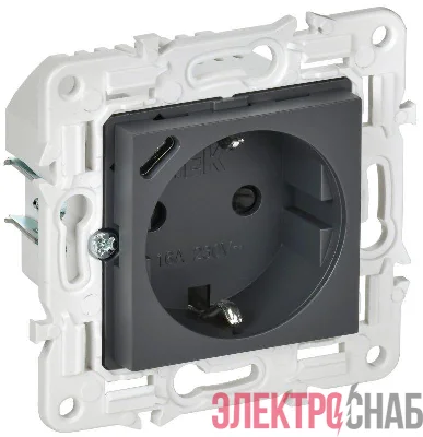 Розетка SKANDY 18Вт 16А с заземл. защ. шторки с USB C SK-R17T титан IEK SK-R14-16-U14-018-K48