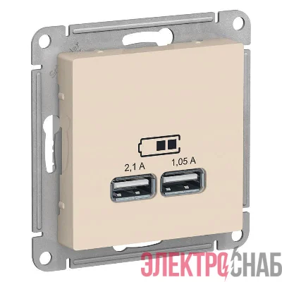 Механизм розетки USB AtlasDesign 5В 1порт х 2.1А 2порта х 1.05А беж. SchE ATN000233