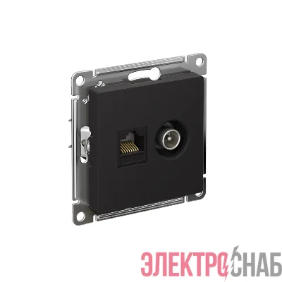 Розетка компьютерная + телевизионная 2-м СП AtlasDesign RJ45 кат.5E + TV механизм карбон SE ATN001089