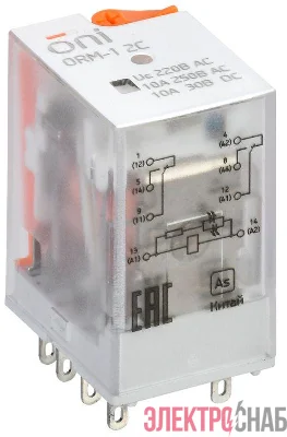 Реле интерфейсное ORM-1 2C 220В AC с LED и тест. кнопкой ONI ORM-1-2C-AC220V-L-B