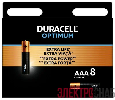 Элемент питания алкалиновый ААА 1.5В LR03-8BL Optimum 5014070 (блист.8шт) Duracell Б0056025