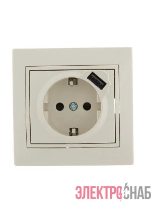 Розетка 1-м СП Mira 16А с заземл. + USB разъем крем. LEZARD 701-0303-181