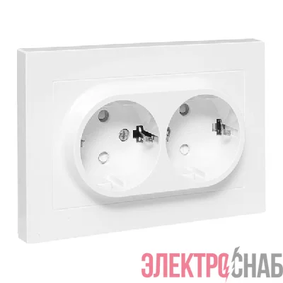 Розетка 2-м СП Эпика 16А с заземл. защ. шторки с рамкой механизм бел. EKF UP1-SOW-211