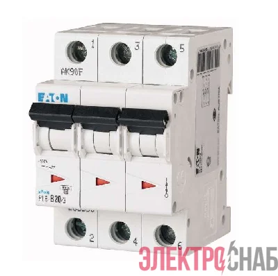 Выключатель автоматический модульный 3п C 20А 6кА PL6-C20/3 EATON 286602