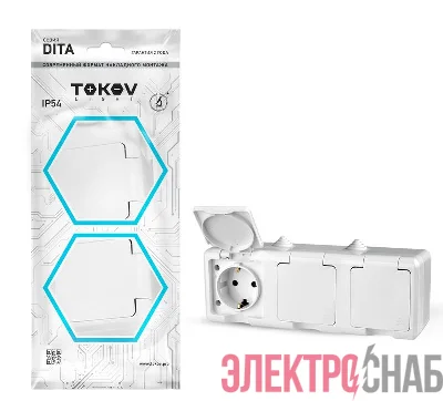 Розетка 3-м ОП Dita 16А IP54 250В с заземл. с крышкой бел. TOKOV ELECTRIC TKL-DT-R3Z-C01-IP54