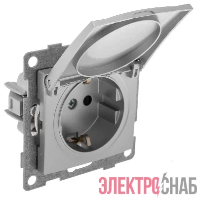 Розетка 1-м СП Bravo 16А 250В с заземл. защ. шторки с крышкой механизм серебр. GUSI С10Р91-004
