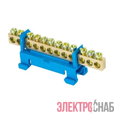 Шина нулевая N 6х9 12 отверстий синий изолятор тип "Стойка" на DIN-рейку латунь PROxima EKF sn0-63-12-sb